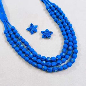3LDORI0029- 1 PC BLUE 3 LAYER TASSEL WITH 2PCS FABRIC FLOWER