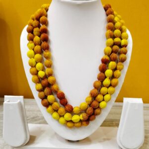 3LDORI0003- 1 PC YELLOW & BROWN MIX SHADES 3 LAYER FABRIC AND BEADS TASSEL