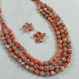 3LDORI0031- 1 PC PRINTED PEACH 3 LAYER TASSEL WITH 2PCS FABRIC FLOWER