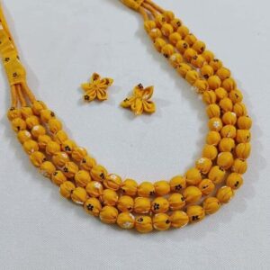 3LDORI0034- 1 PC YELLOW 3 LAYER TASSEL WITH 2PCS FABRIC FLOWER