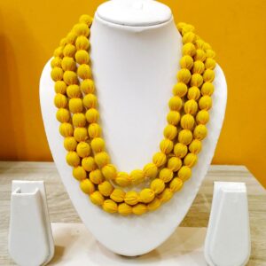3LDORI0004- 1 PC YELLOW 3 LAYER FABRIC AND BEADS TASSEL