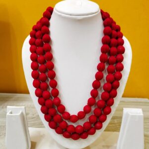 3LDORI0005- 1 PC RED 3 LAYER FABRIC AND BEADS TASSEL