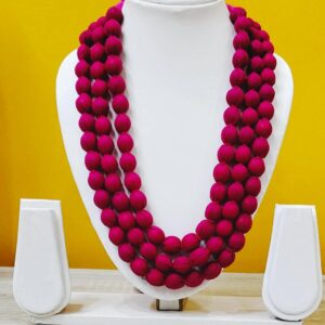 3LDORI0006- 1 PC DARK PINK 3 LAYER FABRIC AND BEADS TASSEL