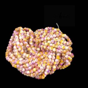 PRGLASS0005- 1 STRAND PINK PURPLE YELLOW PRINTED 8MM ROUND GLASS BEADS