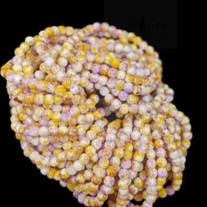 PRGLASS0006- 1 STRAND PURPLE YELLOW PRINTED 8MM ROUND GLASS BEADS