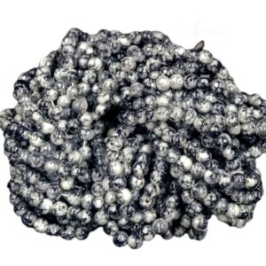 PRGLASS0011- 1 STRAND BLACK WHITE PRINTED 8MM ROUND GLASS BEADS
