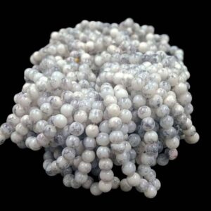 RGLASS0016- BLACK WHITE PRINTED 8MM ROUND GLASS BEADS