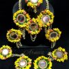 NECKLACE-EARRINGS-MANGTIKKA-HANDCRAFT-RING YELLOW FLORAL MIRROR SET JEWELLERY FOR GIRLS & WOMEN (MEHANDI/ HALDI/ WEDDING/ BRIDAL/ BABY SHOWER)
