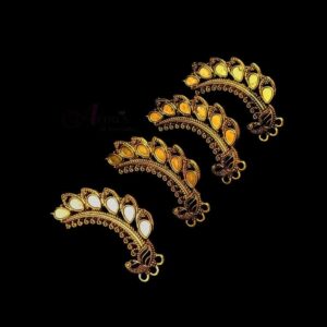 TOPg0013- 3 PAIRS PACK OF GERMAN GOLDEN | OXIDIZED DESIGNER LEAF MOTIF GOLDEN TRIPLE LOOP STUD TOP FOR EARRING MAKING
