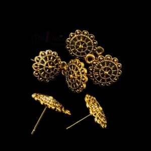 TOPg0016- 5 PAIRS PACK OF GERMAN GOLDEN | OXIDIZED ROUND GOLDEN SINGLE LOOP STUD TOP FOR EARRING MAKING