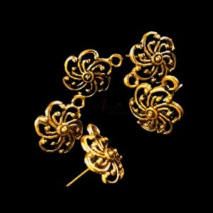 TOPg0018- 5 PAIRS PACK OF GERMAN GOLDEN | OXIDIZED ROUND DESIGNER GOLDEN SINGLE LOOP STUD TOP FOR EARRING MAKING
