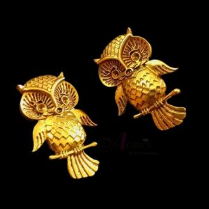 TOPg0020- 3 PAIRS PACK OF GERMAN GOLDEN | OXIDIZED OWL MOTIF GOLDEN STUD TOP FOR EARRING MAKING