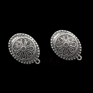 TOPs0008- 3 PAIRS PACK OF GERMAN SILVER | OXIDIZED OVAL SILVER SINGLE LOOP STUD TOP FOR EARRING MAKING