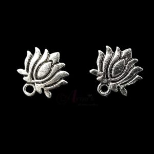 TOPs0009- 5 PAIRS PACK OF GERMAN SILVER | OXIDIZED LOTUS MOTIF SILVER SINGLE LOOP STUD TOP FOR EARRING MAKING