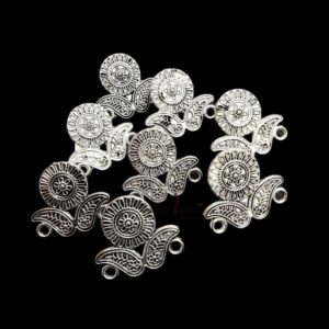 TOPs0030- 3 PAIRS PACK OF GERMAN SILVER | OXIDIZED DESIGNER SILVER DUAL LOOP STUD TOP FOR EARRING MAKING