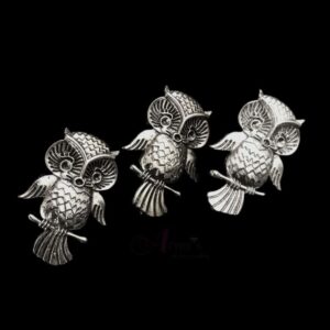 TOPs0032- 3 PAIRS PACK OF GERMAN SILVER | OXIDIZED OWL MOTIF SILVER STUD TOP FOR EARRING MAKING