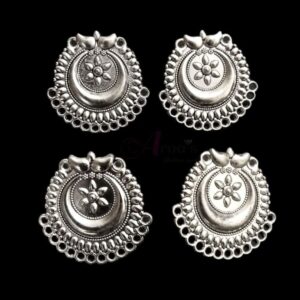 TOPs0037- 3 PAIRS PACK OF GERMAN SILVER | OXIDIZED DESIGNER SILVER DUAL LOOP STUD TOP FOR EARRING MAKING
