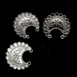 TOPs0047- 3 PAIRS PACK OF GERMAN SILVER | OXIDIZED HALF ROUND SILVER DOUBLE LOOP STUD TOP FOR EARRING MAKING