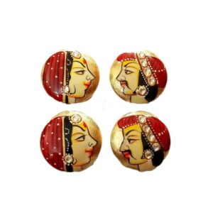 KUNDAN068- ARNAS 1 PAIR PACK OF GOLD PLATED BRUSHED HAND PAINTED KING & QUEEN ART METAL BEADS