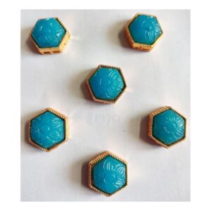 KUNDAN083- ARNAS 4 PCS PACK OF BLUE STONE HEXAGON KUNDAN BEADS FOR JEWELLERY | BRACELETE | RAKHI MAKING
