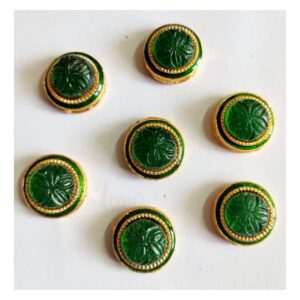 KUNDAN084- ARNAS 4 PCS PACK OF GREEN STONE ROUND KUNDAN BEADS FOR JEWELLERY | BRACELETE | RAKHI MAKING