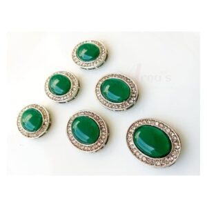 KUNDAN087- ARNAS 4 PCS PACK OF GREEN STONE SILVER KUNDAN BEADS FOR JEWELLERY | BRACELETE | RAKHI MAKING