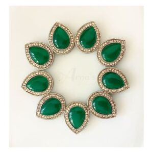 KUNDAN088- ARNAS 2 PCS PACK OF GREEN STONE SILVER KUNDAN BEADS FOR JEWELLERY | BRACELETE | RAKHI MAKING
