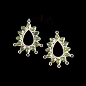 MEENAP0112/MEENAP0113/MEENAP0013/MEENAP0012/MEENAP0009/MEENAP0010/MEENAP0011- ARNAS 2 PCS PACK OF STONED SILVER OXIDIZED CHARMS FOR NECKLACE | EARRINGS MAKING - GREEN