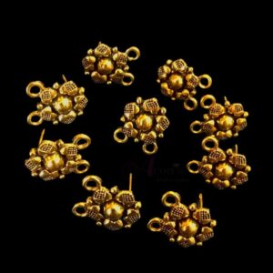 TOPg0037- 5 PAIRS PACK OF GERMAN GOLDEN | OXIDIZED FLORAL MOTIF GOLDEN DUAL LOOP STUD TOP FOR EARRING MAKING