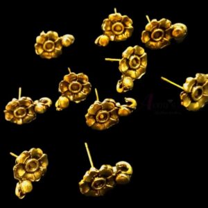 TOPg0038- 5 PAIRS PACK OF GERMAN GOLDEN | OXIDIZED FLORAL MOTIF GOLDEN SINGLE LOOP STUD TOP FOR EARRING MAKING