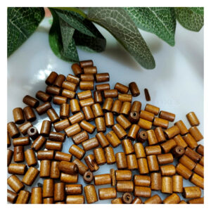 WOODEN0015- 1 PACK OF SMALL CYLINDRICAL WOODEN BEADS FOR BRACELETE | RAKHI MAKING (25 gm)