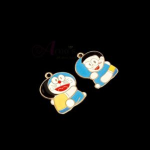 ECHARMS0065- ARNAS 2 PCS PACK OF ANTIQUE GOLDEN CUTE DORAEMON & NOBITA CHARMS FOR NECKLACE | BRACELET | RAKHI MAKING