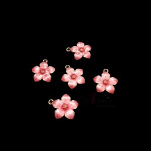 ECHARMS0073- ARNAS 2 PCS PACK OF ANTIQUE GOLDEN SMALL LIGHT PINK FLORAL MOTIF CHARMS FOR NECKLACE | BRACELET | RAKHI MAKING