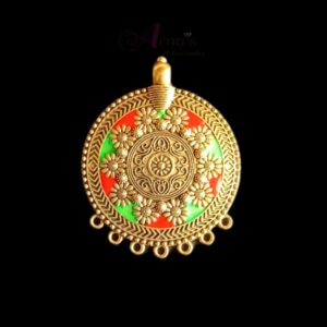 ARNAS 1 PC PACK OF RED GREEN MEENAKARI GOLDEN BASED BIG OXIDIZED PENDANT