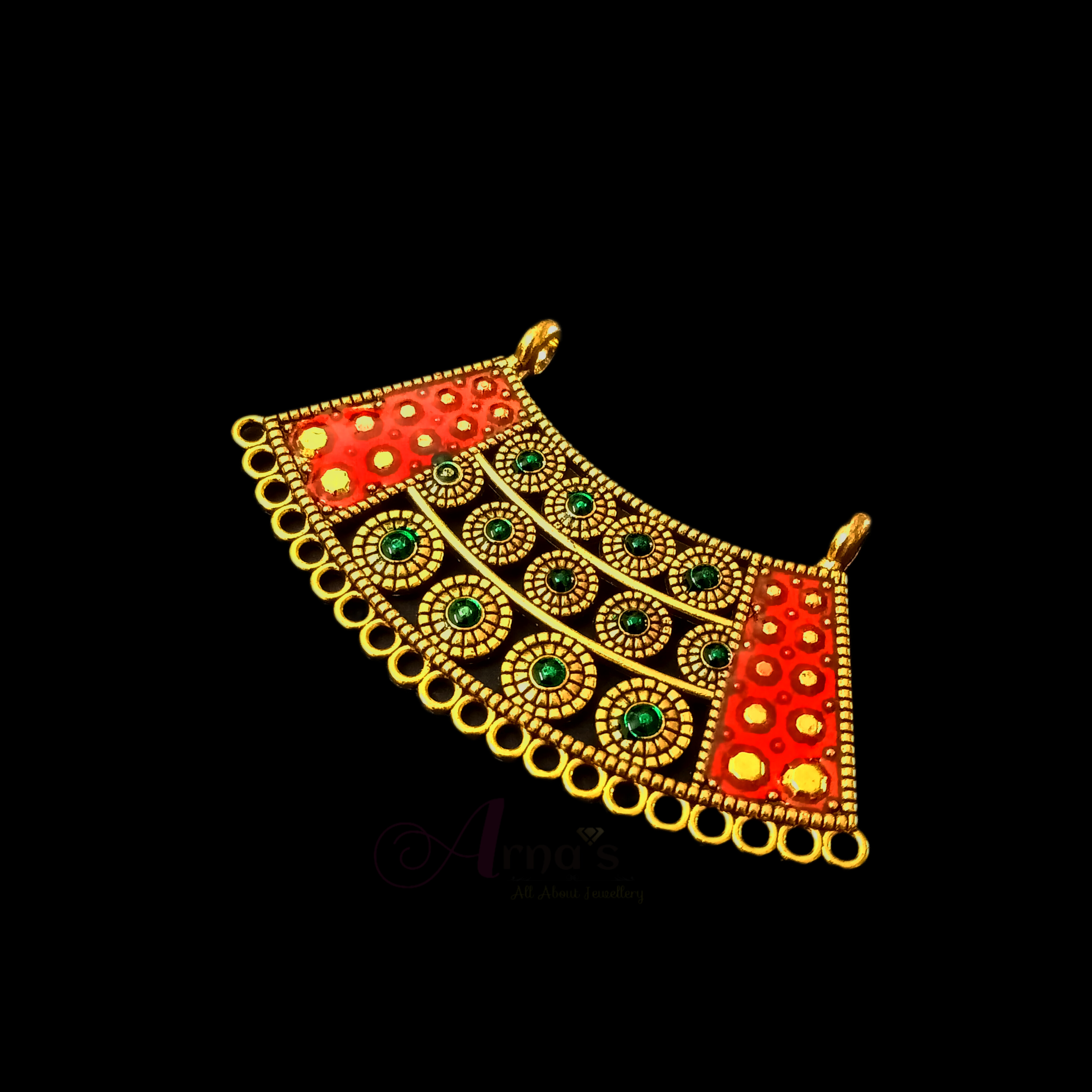 ARNAS 1 PC PACK OF RED GREEN MEENAKARI GOLDEN BASED OXIDIZED PENDANT