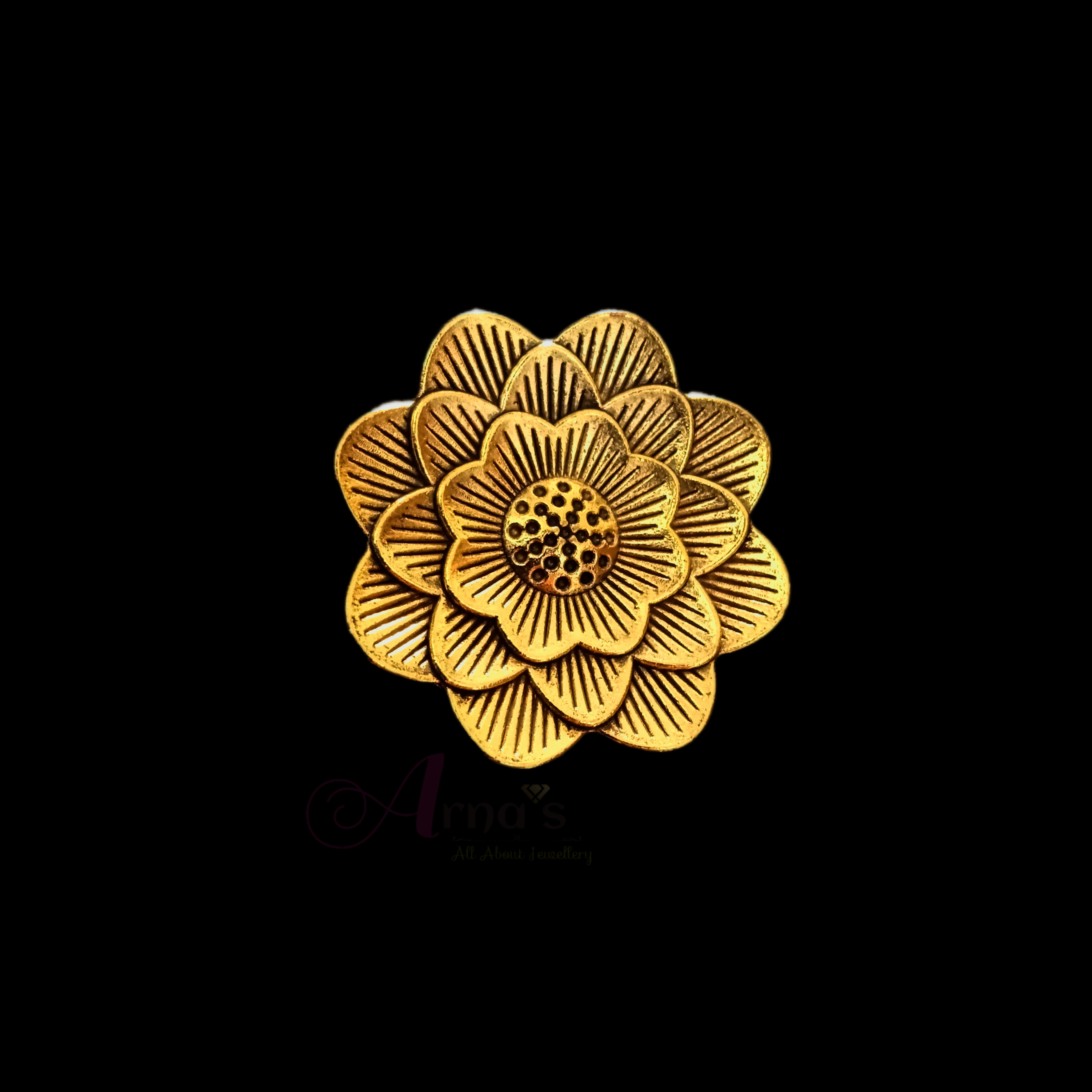 OXIG0053- 4 PC PACK OF GOLDEN FLORAL MOTIF GERMAN SILVER PENDANT