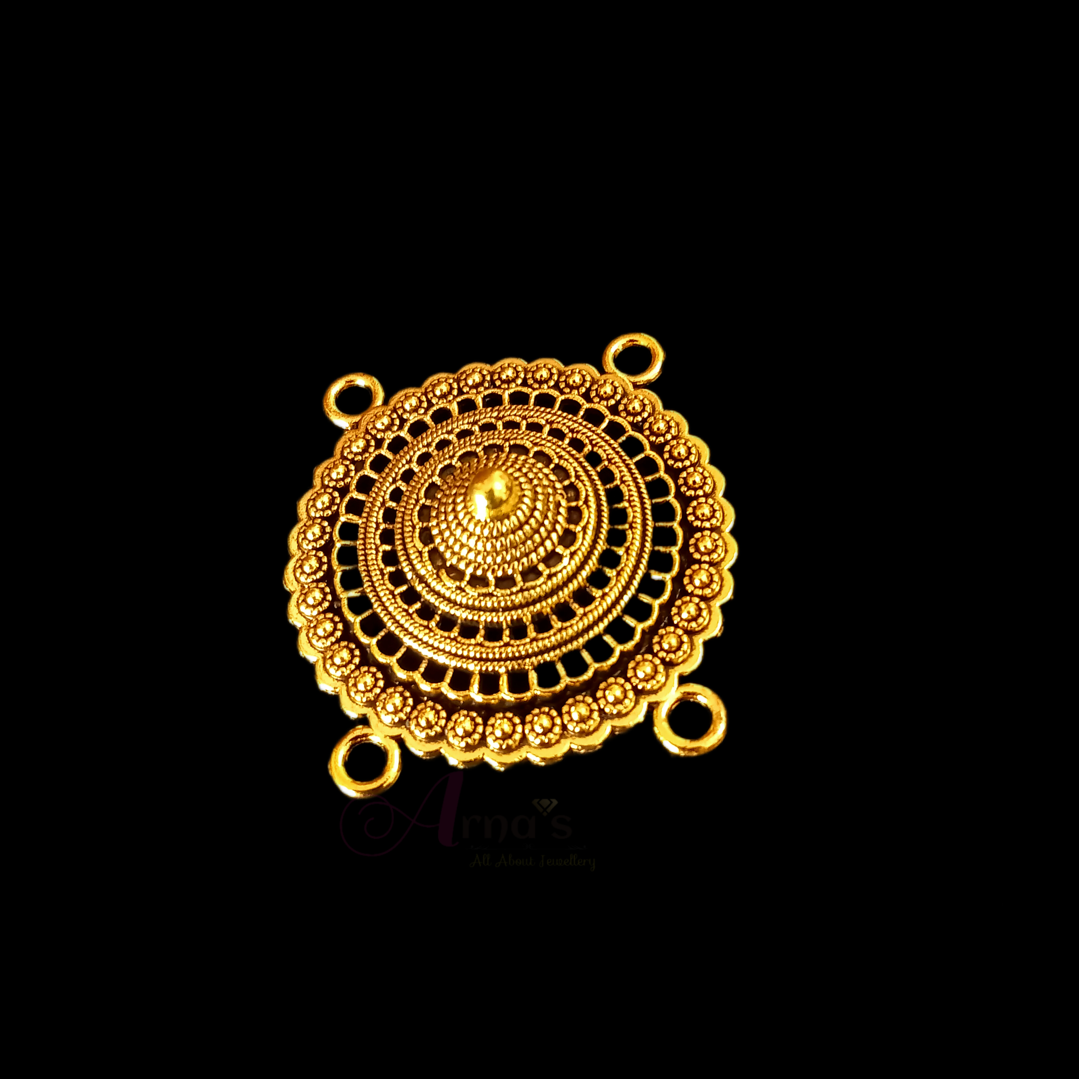 OXIG0061- 4 PC PACK OF GOLDEN ROUND MOTIF GERMAN SILVER PENDANT