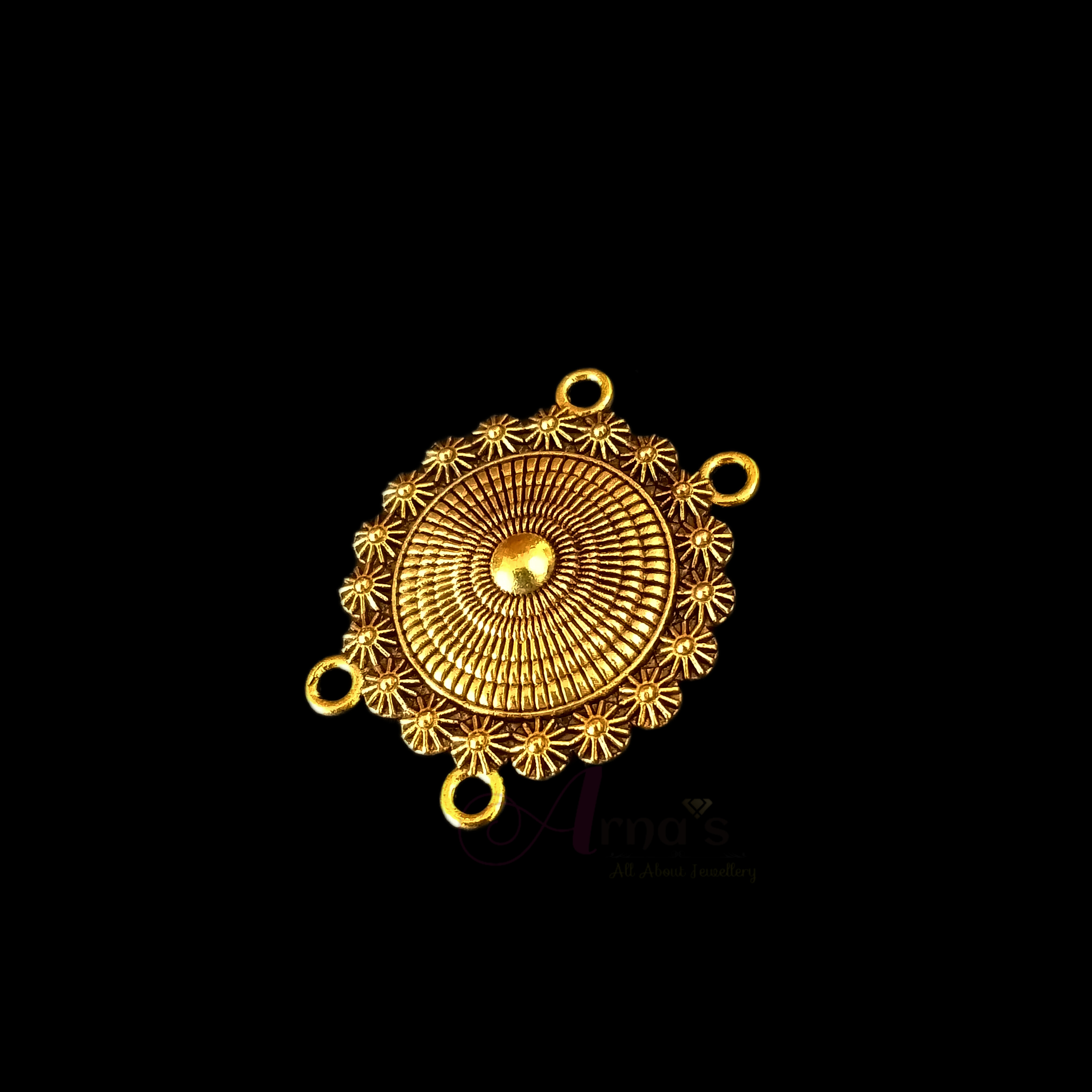 OXIG0062- 4 PC PACK OF GOLDEN ROUND MOTIF GERMAN SILVER PENDANT