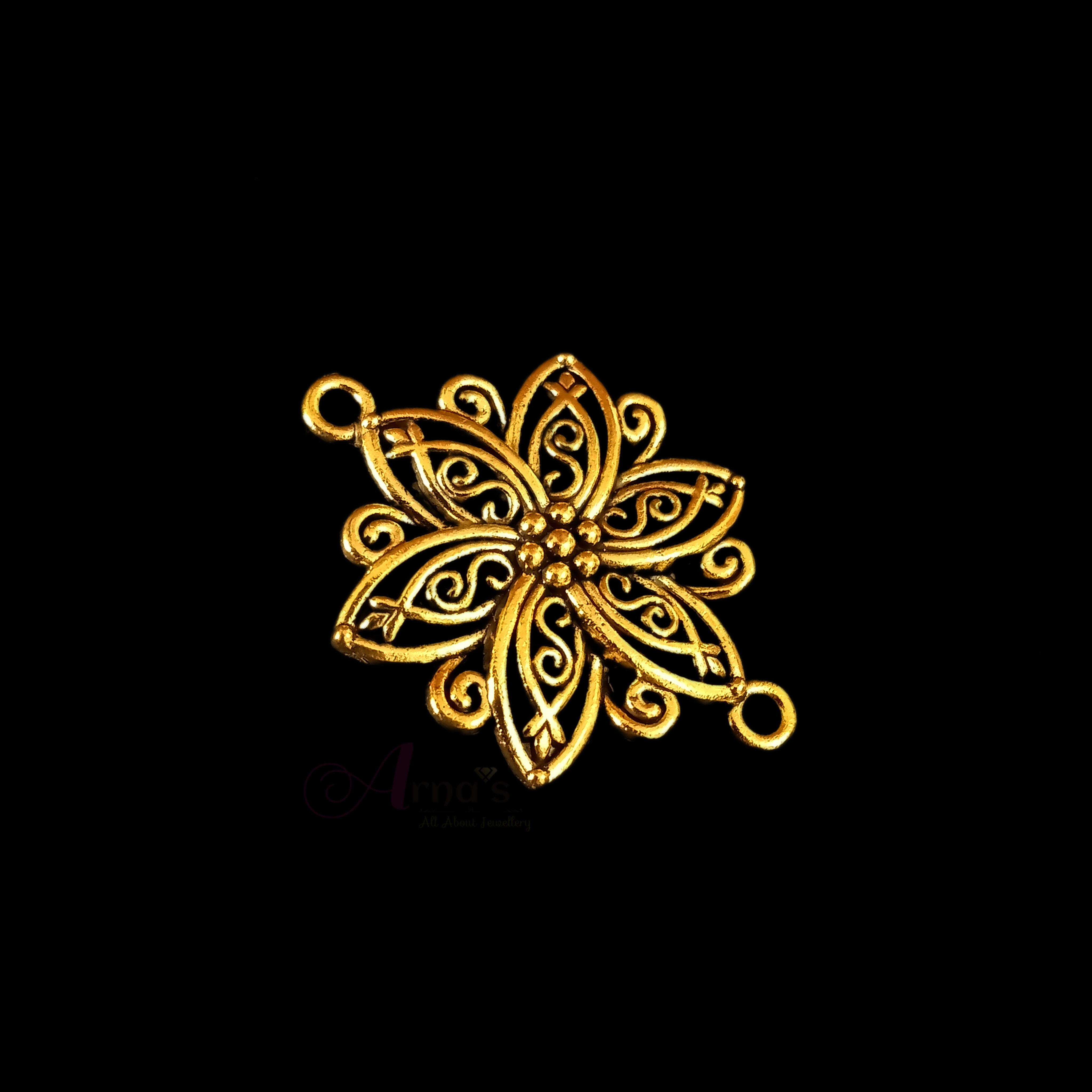 OXIG0064- 4 PC PACK OF GOLDEN FLORAL MOTIF GERMAN SILVER PENDANT