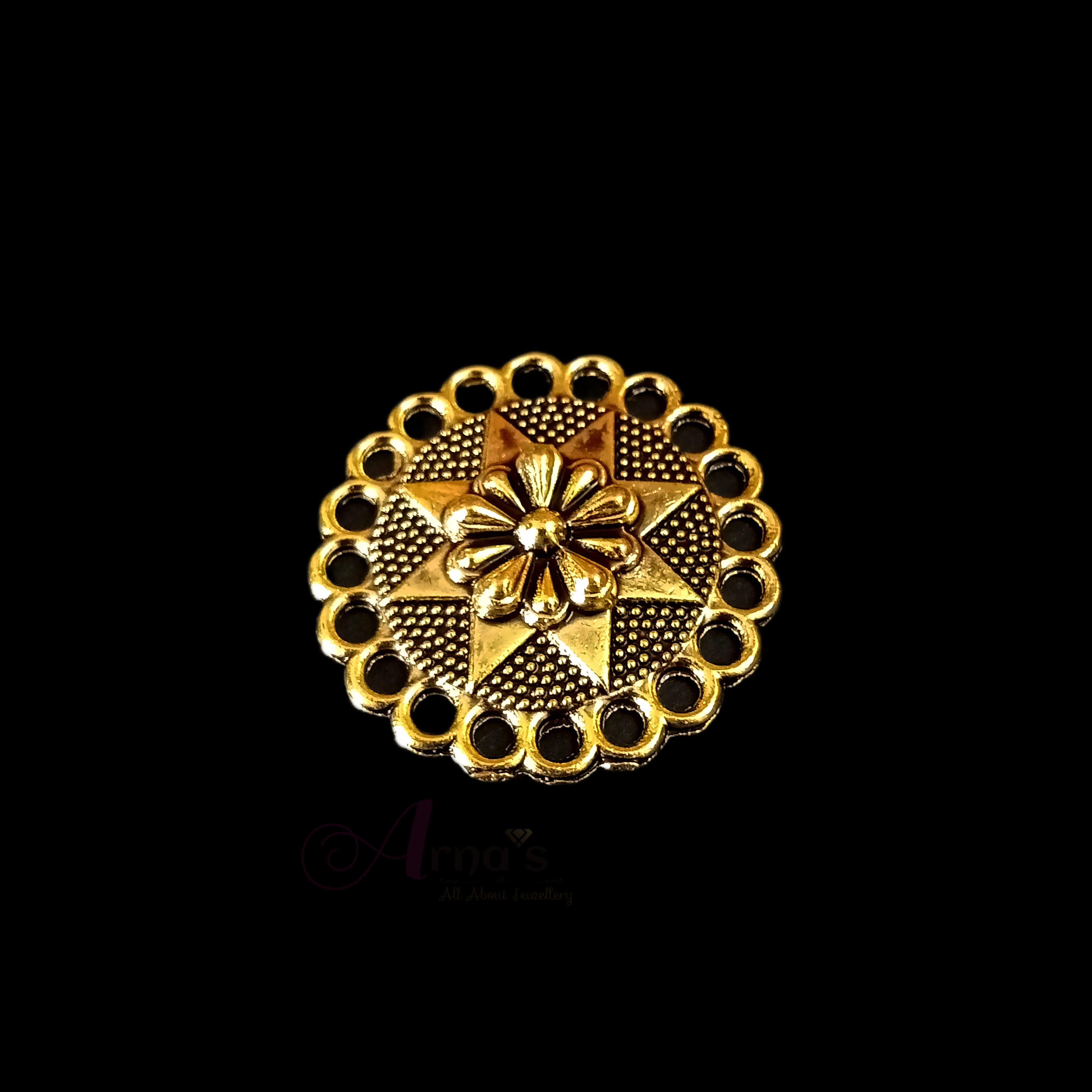 OXIG0073- 5 PC PACK OF GOLDEN ROUND MOTIF DESIGNER GERMAN SILVER PENDANT
