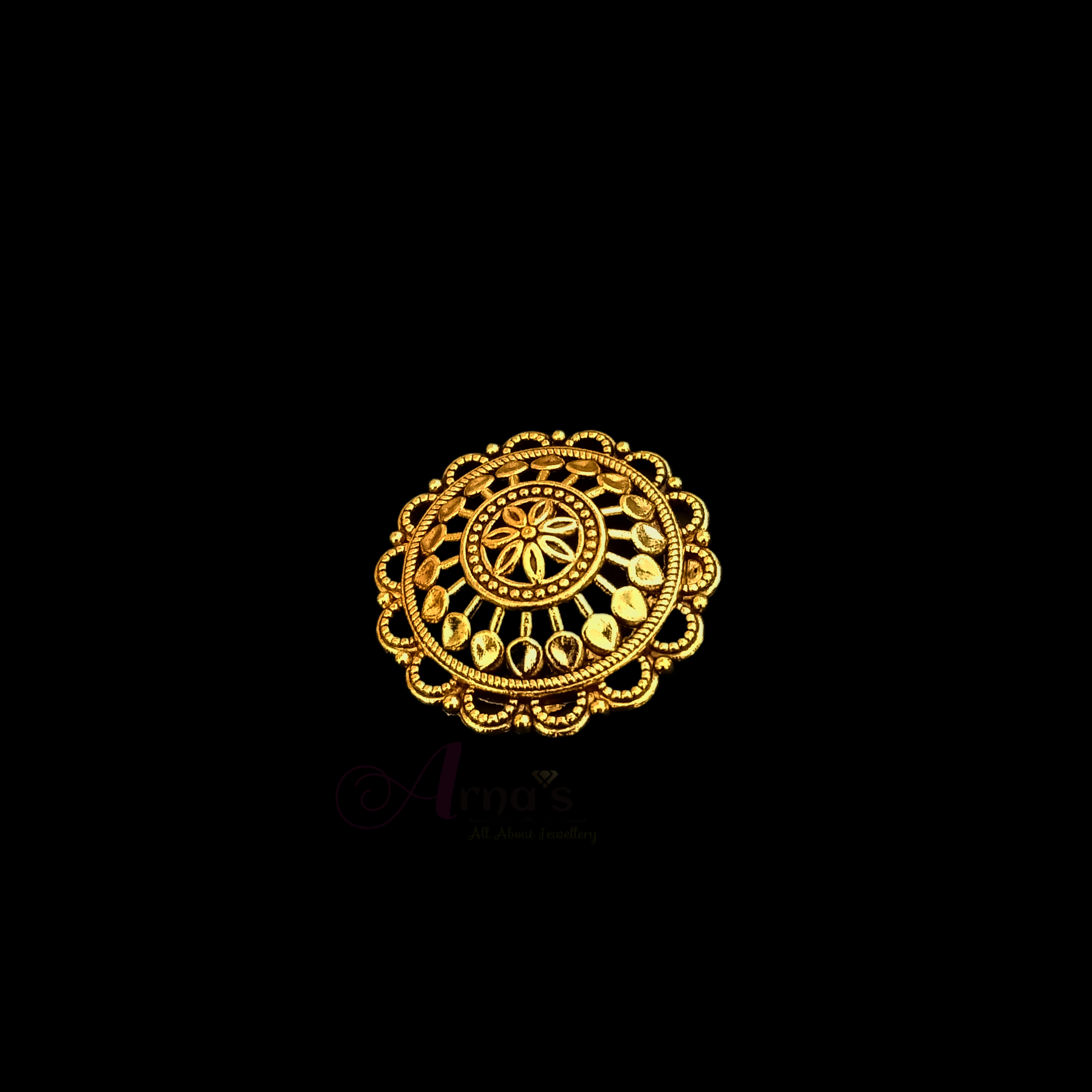 OXIG0074- 5 PCs PACK OF GOLDEN ROUND MOTIF GERMAN SILVER PENDANT