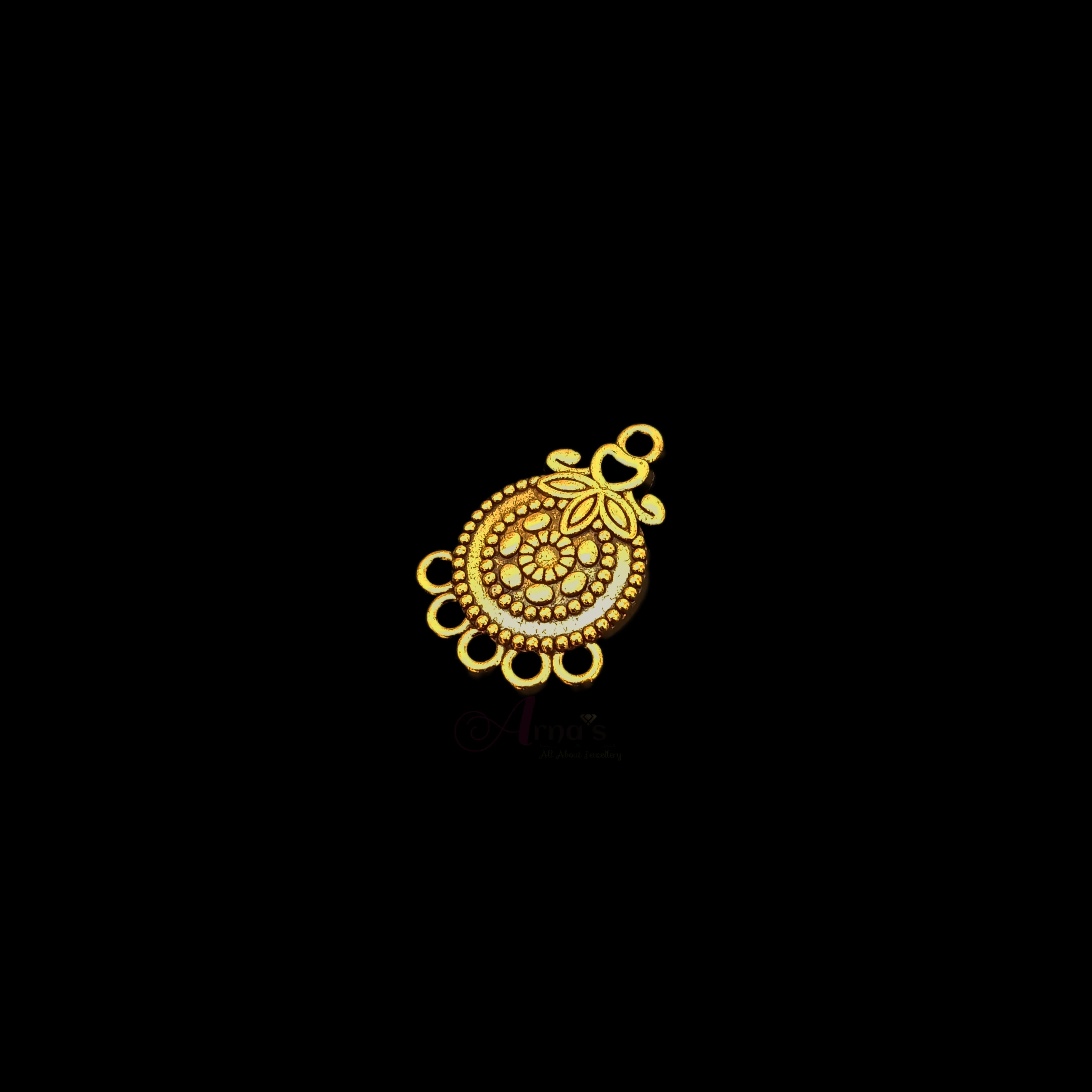 OXIG0098- 14 PCS PACK OF GOLDEN SMALL ROUND MOTIF 5 LOOP GERMAN SILVER PENDANT (20 GM)