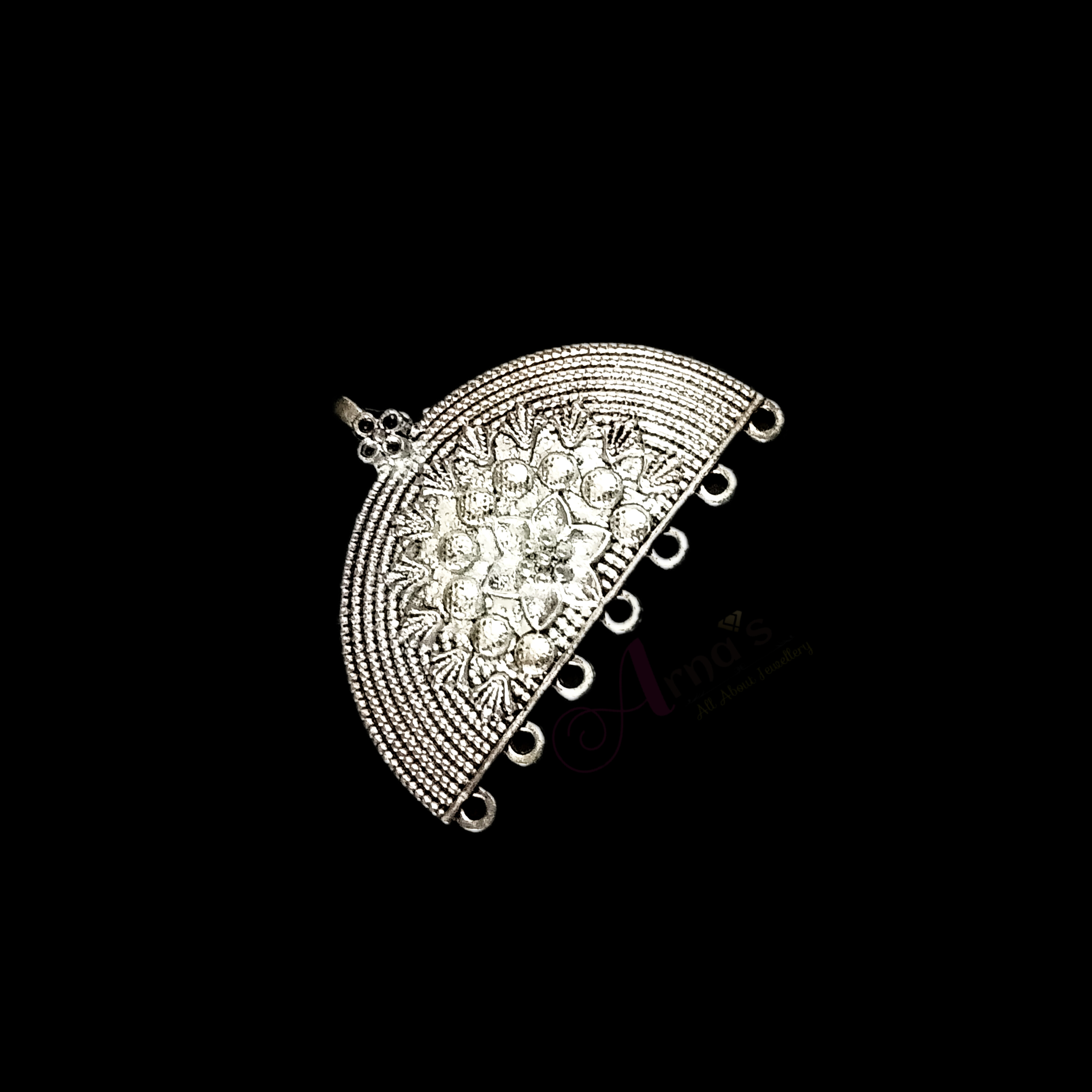 OXIS0047- 2 PCS PACK OF SILVER SEMI ROUND GERMAN SILVER PENDANT