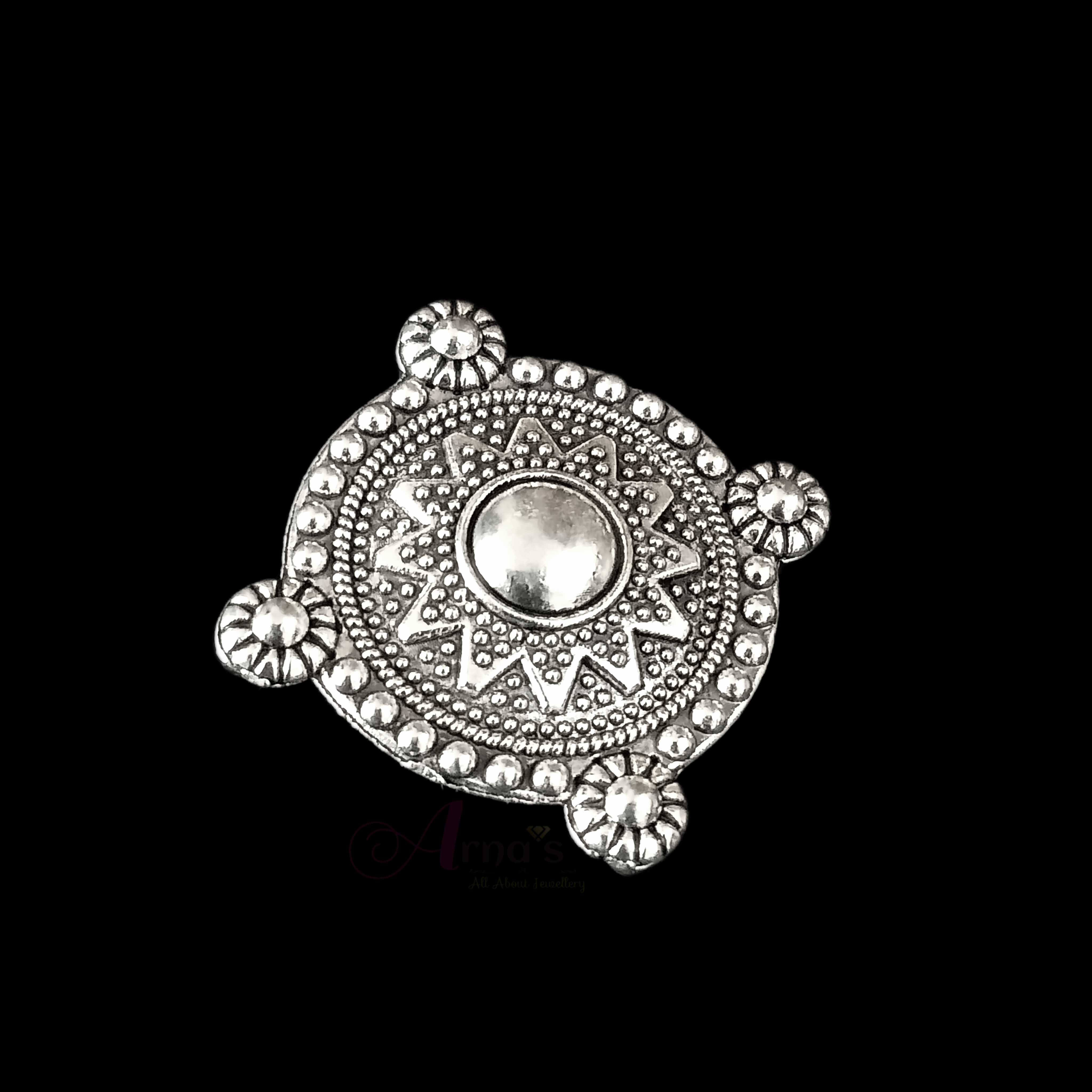 OXIS0064- 10 PC PACK OF SILVER ROUND MOTIF GERMAN SILVER PENDANT