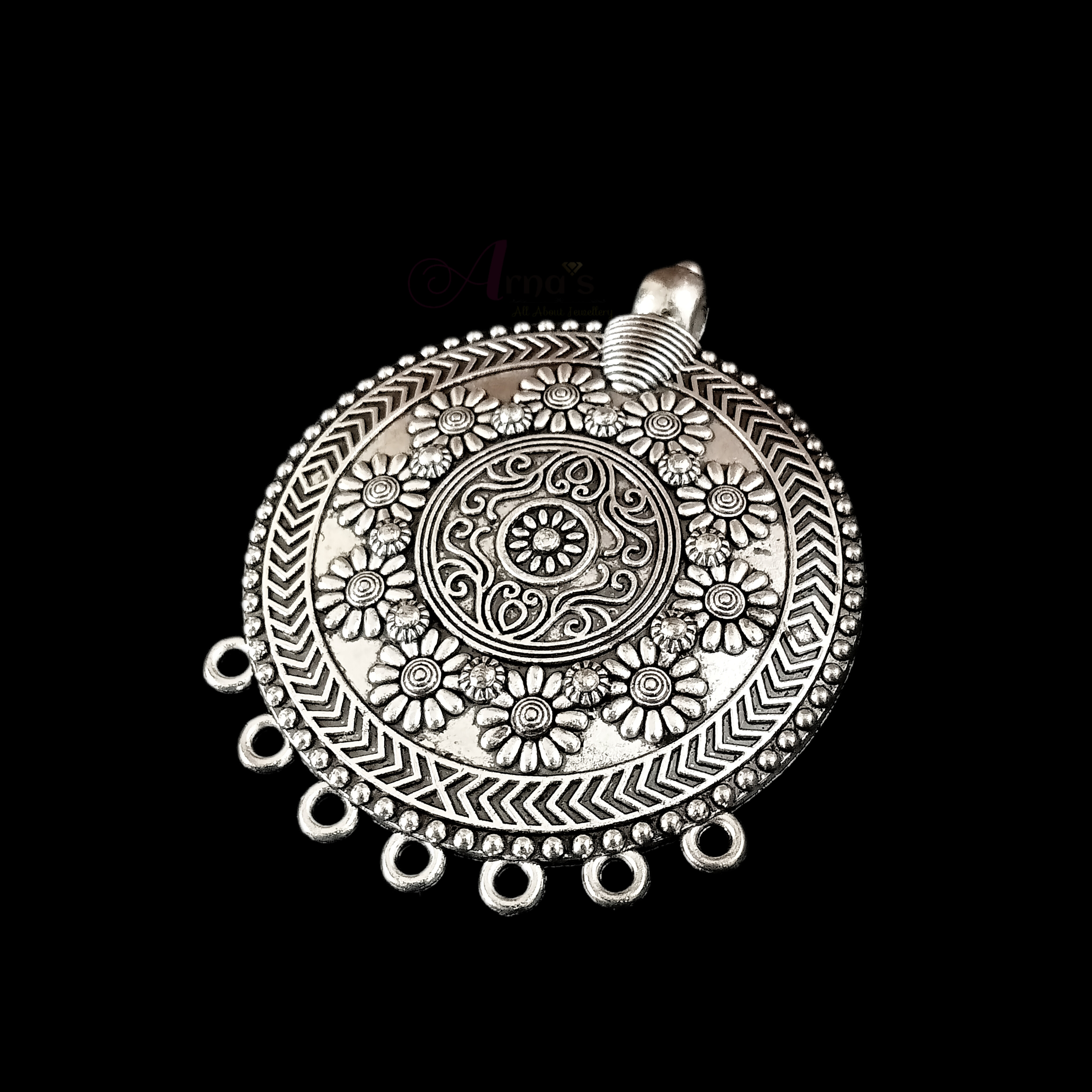 OXIS0072- 1 PC PACK OF SILVER LARGE ROUND GERMAN SILVER PENDANT