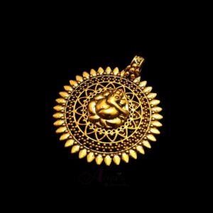 OXIG0179- 3 PCs PACK OF GOLDEN DESIGNER SHREE GANESH MOTIF ROUND GERMAN SILVER PENDANT