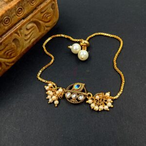 ARNAS 1 PC GOLDEN SHREE PEACOCK FEATHER MOTIF METAL DESIGNER RAKHI