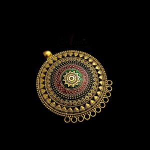 ARNAS 2 PCs PACK OF RED GREEN MEENAKARI GOLD PALTED OXIDIZED BIG PENDANT