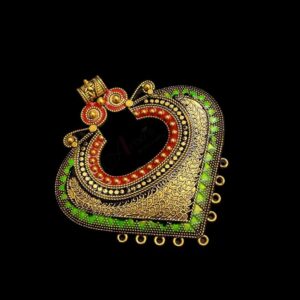 ARNAS 1 PC PACK OF RED GREEN MEENAKARI GOLD PALTED OXIDIZED BIG PENDANT