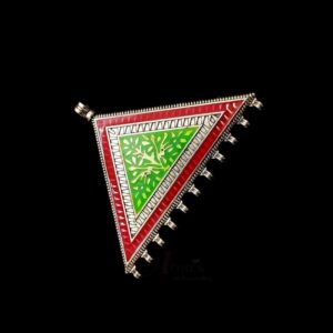 ARNAS 1 PC PACK OF RED & GREEN MEENAKARI SILVER PALTED TRANGULAR MOTIF OXIDIZED PENDANT